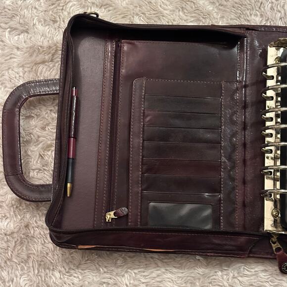 Franklin Covey Vintage Burgundy Full Grain Leather Zip Planner Binder Handle - Picture 11 of 11